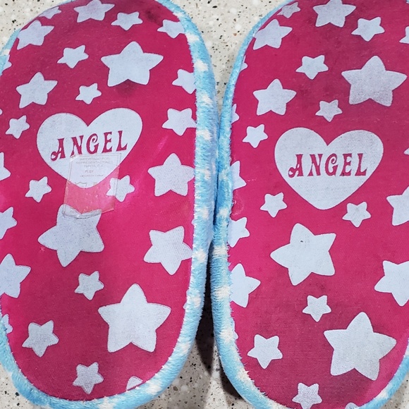ANGEL Pink blue and purple Fuzzy Slippers. size 5 women's /ANGEL SLIPPERS. - Picture 3 of 3